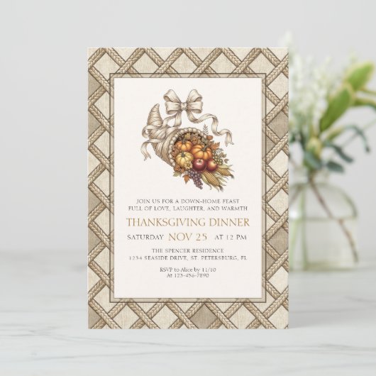 Country Rustic Thanksgiving Dinner Invitation (Debout devant)