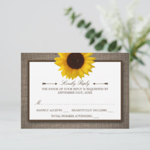 Country Rustic Tournesol & Burlap Wedding RSVP
