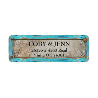 Country Rustic Turquoise Lijst adreslabel Etiket