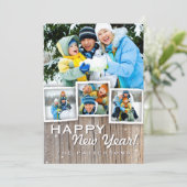 Country Rustic Wood Gelukkige Nieuwjaar Fotokaart Feestdagenkaart (Staand voorkant)