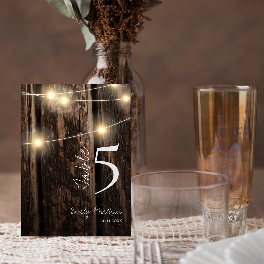 Country Rustic Wood Lights MARIAGE Numéro de table