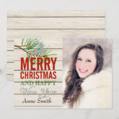 Country Rustic Wood Photo Carte de Noël (Devant / Derrière)