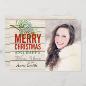 Country Rustic Wood Photo Carte de Noël (Devant / Derrière)