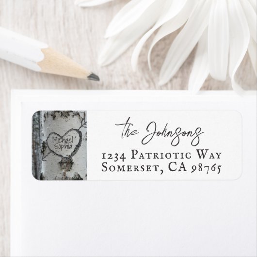 Country Rustiek gesneden hart berk boom Etiket (Insitu)