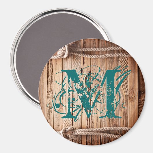 country rustiek houten touw monogram Initiaal magn Magneet (Voorkant / Achterkant)