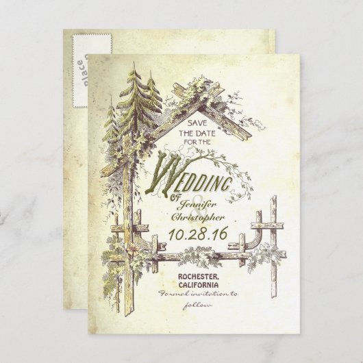 Country rustiek save the date briefkaarten (Voorkant / Achterkant)