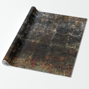 Country Rustiek Zwart Sinaasappel Grunge Textuur Cadeaupapier