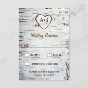 Country Rustieke Berkenboom Bark Bruiloft RSVP Kaa Kaartje