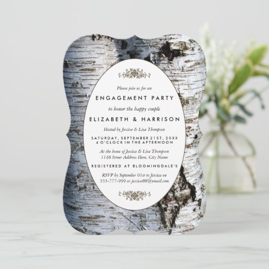 Country Rustieke Berkenboom Verloving Douche Kaart (Staand voorkant)