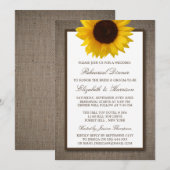 Country rustieke zonnebloem burlap repetitie diner kaart (Voorkant / Achterkant)