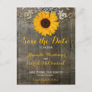 Country Rustieke Zonnebloem Kant Save Date Briefka Aankondigingskaart