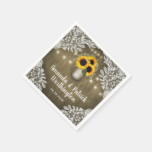 Country Rustieke Zonnebloem Mason Jar Trouwservett Servet (Hoek)