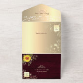 Country Rustieke Zonnebloem String Lights Wedding All In One Uitnodiging (Buitenkant)