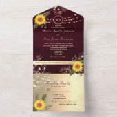 Country Rustieke Zonnebloem String Lights Wedding All In One Uitnodiging (Binnen)