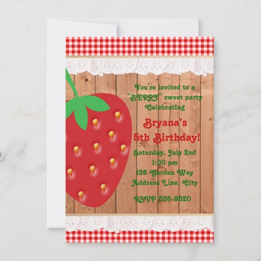Country Strawberry Gingham Ruffles Uitnodiging (Voorkant)