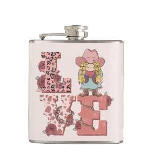 Country-Style "Love" met een Blonde Cowgirl Heupfles
