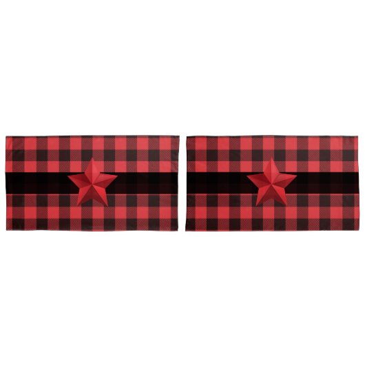 Country Style Red & Black Buffalo Plaid Red Star Kussensloop (Voorkant-Set)