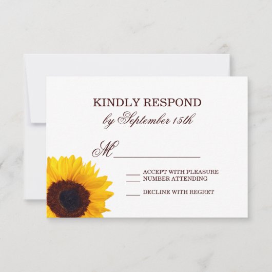 Country Sunflower Blanc Mariage RSVP Cartes (Devant)