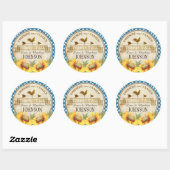 Country Sunflower Blue Gingham Check Dank u Ronde Sticker (Vel)