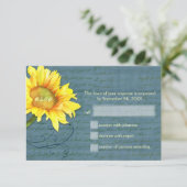 Country Sunflower Dusky Blue Wedding RSVP (Debout devant)