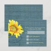 Country Sunflower Dusky Blue Wedding RSVP (Devant / Derrière)