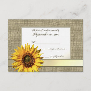 Country Sunflower en Burlap look Response RSVP Kaartje