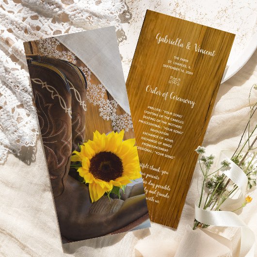 Country Sunflower et dentelle Programme de mariage