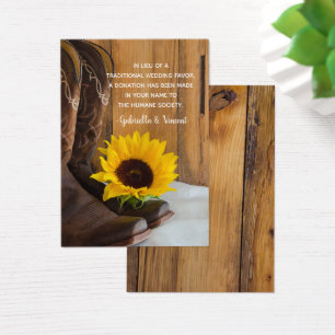 Country Sunflower Mariage Charity Carte de préfére