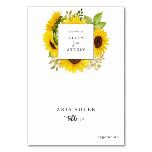 Country Sunflower Mariage Menu Option Cartes de pl (Par défaut)