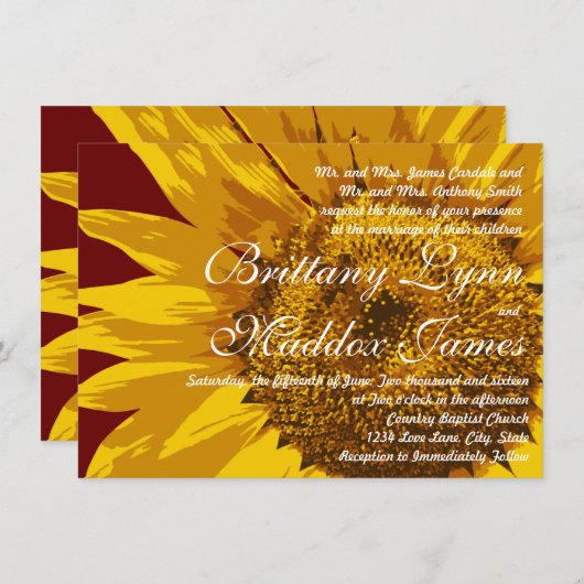 Country Sunflower Rustique Mariage Invitations (Devant / Derrière)