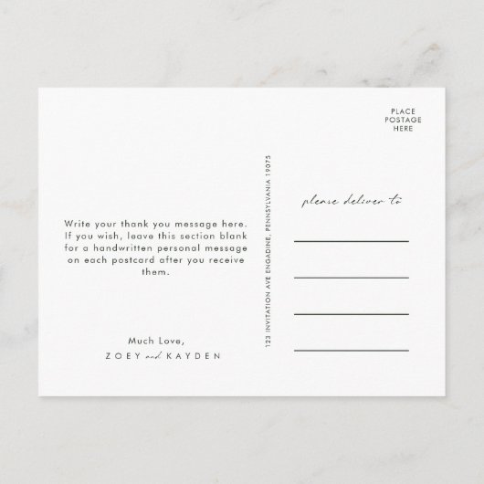 Country Sunflower Script | Groene bruiloft Dank u Briefkaart (Achterkant)