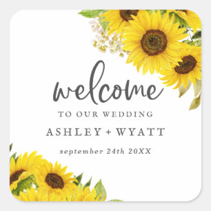 Country Sunflower Wedding Welcome Square Sticker