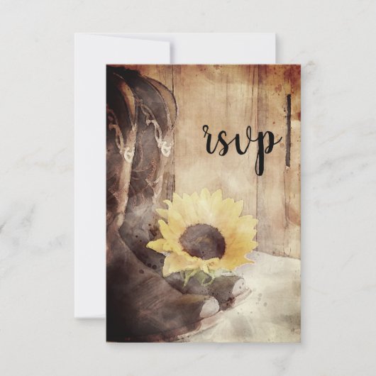 Country Sunflower Western Mariage Aquarelle RSVP (Devant)