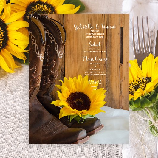 Country Sunflower Western Mariage Menu