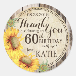 Country Sunflowers Rustic Wood Thank You Label