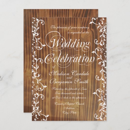 Country Swirl Rustic Wood Wedding Invitations (Devant / Derrière)