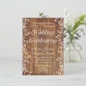 Country Swirl Rustic Wood Wedding Invitations (Debout devant)