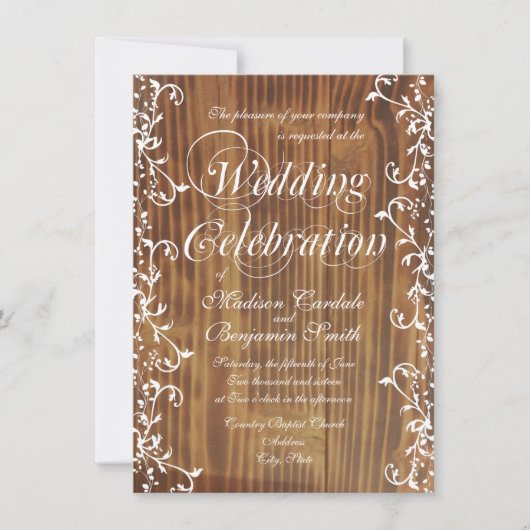 Country Swirl Rustic Wood Wedding Invitations (Devant)