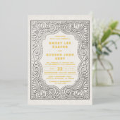 Country Tooled Leather Western Gold Rustic Wedding Folie Uitnodiging (Staand Voorkant)