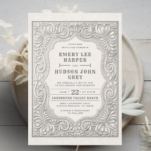 Country Tooled Leather Western Rustic Barn Wedding Kaart