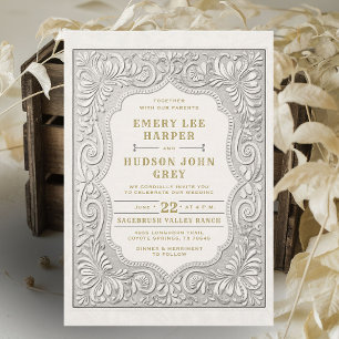 Country Tooled Leather Western Rustic Gold Wedding Kaart