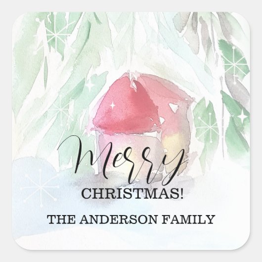 Country Village Witte Kerst Vierkante Sticker (Voorkant)