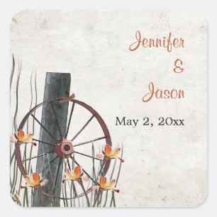 Country Wagon Wheel - Save the Date Vierkante Sticker