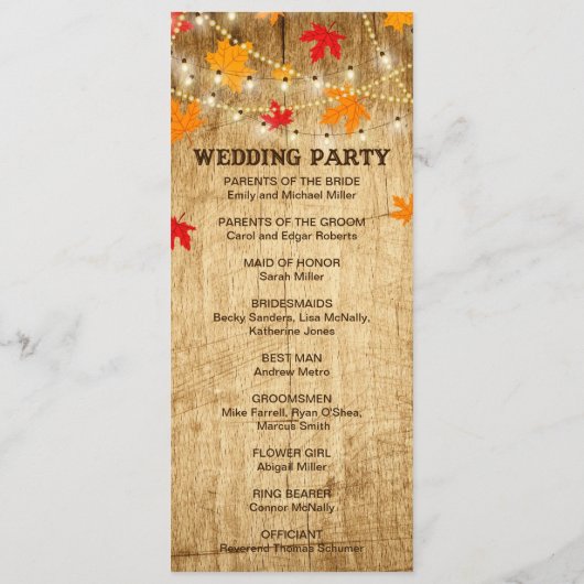 Country Wedding Ceremony Programme for Fall bruilo Programma (Achterkant)