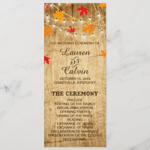 Country Wedding Ceremony Programme for Fall bruilo Programma