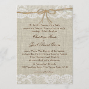 Country Wedding Lace en Burlap Kaart