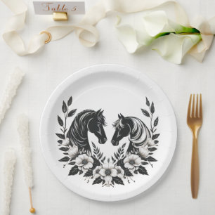 Country Wedding-Paarden met Bloemen Papieren Bordje