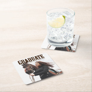 Country Western Afstudeerfoto Cowgirl Afstuderen Vierkante Kartonnen Onderzetter