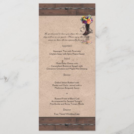 Country Western Barbed Wire Mariage Menu (Devant)