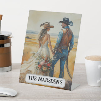 Country Western Bruiloft Waterverf Reclamebord Met Voetstuk